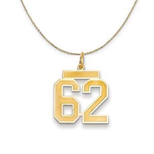 14k Yellow Gold, Jersey, Med Number 62 Necklace - 18 Inch